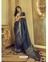 Navy Blue Designer Soft Kanjivaram Wedding Wear Sari