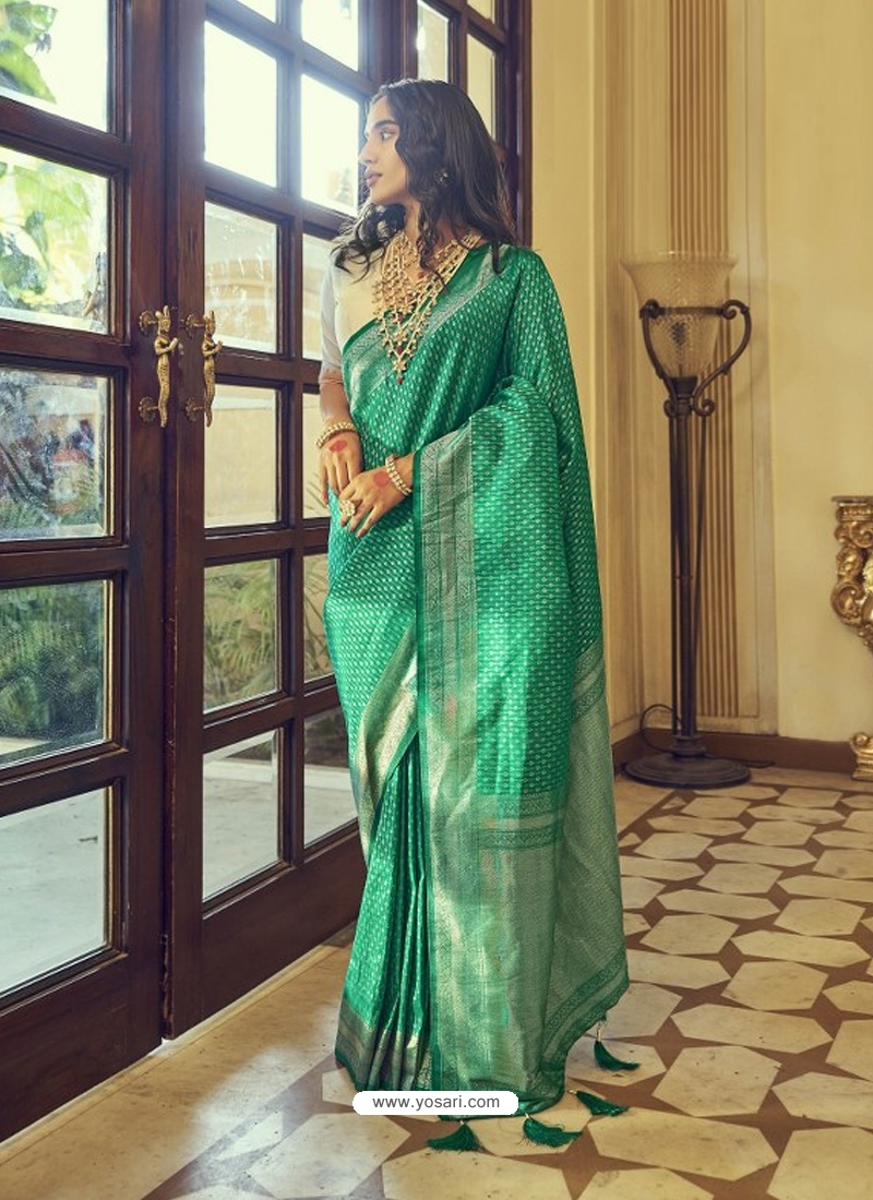 Jade Green Designer Soft Kanjivaram Wedding Wear Sari