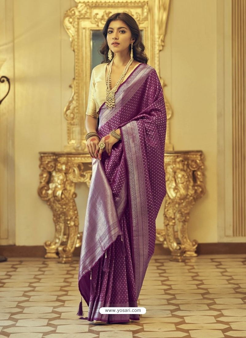 Purple Designer Soft Kanjivaram Wedding Wear Sari