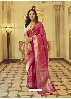 Rose Red Designer Soft Kanjivaram Wedding Wear Sari