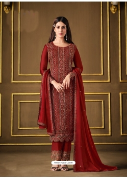 Tomato Red Fabulous Designer Two Tone Cationic Georgette Palazzo Suit