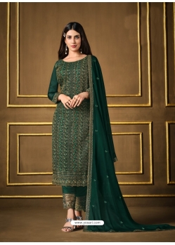 Dark Green Fabulous Designer Two Tone Cationic Georgette Palazzo Suit