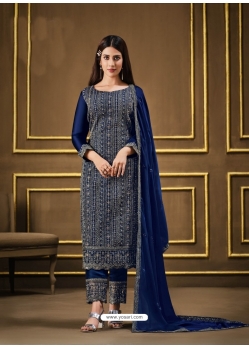 Royal Blue Fabulous Designer Two Tone Cationic Georgette Palazzo Suit