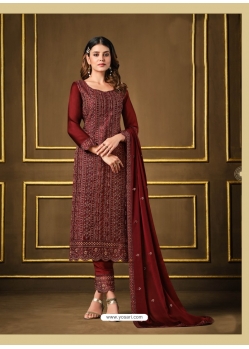 Maroon Fabulous Designer Two Tone Cationic Georgette Palazzo Suit