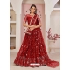 Tomato Red Designer Mono Net Wedding Wear Lehenga Choli