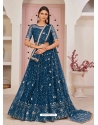 Teal Blue Designer Mono Net Wedding Wear Lehenga Choli