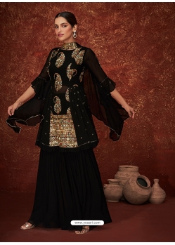 Black Readymade Designer Party Wear Real Georgette Wedding Suit