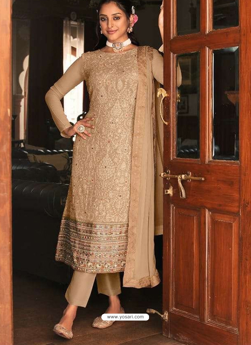 RF - Peach faux Georgette Straight cut Semi-Stitched Suit - Designer Salwar  Kameez - Salwar Suits - Indian