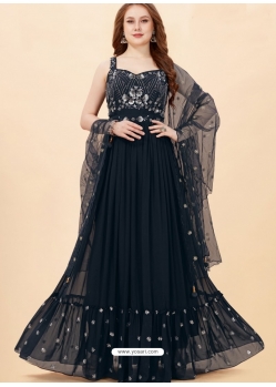 Black Readymade Designer Wedding Wear Faux Georgette Anarkali Suit