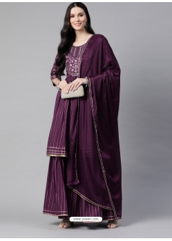 Purple Readymade Designer Party Wear Poly Rayon Palazzo Suit