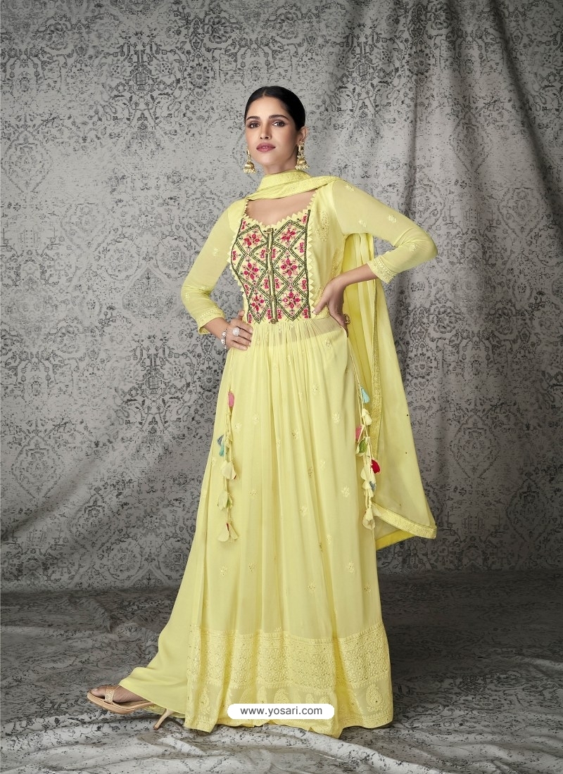 Light Yellow Fabulous Designer Real Georgette Anarkali Suit