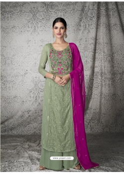 Olive Green Fabulous Designer Real Georgette Palazzo Suit