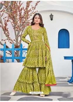 Parrot Green Readymade Designer Party Wear Pure Muslin Palazzo Suit