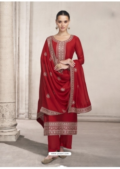 Tomato Red Fabulous Designer Chinon Palazzo Suit