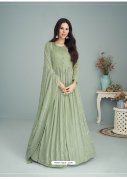 Pista Green Fabulous Designer Real Georgette Anarkali Suit