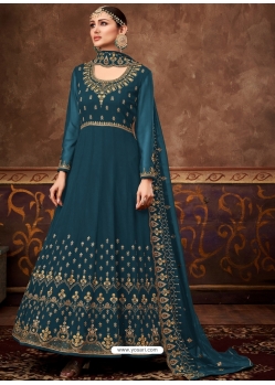 Teal Blue Fabulous Designer Real Blooming Georgette Anarkali Suit