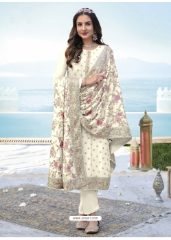 White Scintillating Designer Heavy Chinon And Georgette Palazzo Suit