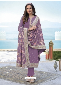 Lavender Scintillating Designer Heavy Chinon And Georgette Palazzo Suit