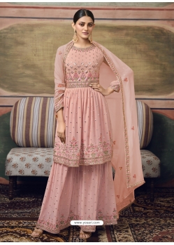 Dusty Pink Scintillating Designer Heavy Faux Georgette Sharara Suit