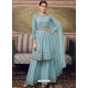 Aqua Grey Scintillating Designer Heavy Faux Georgette Sharara Suit