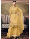 Yellow Scintillating Designer Heavy Faux Georgette Sharara Suit