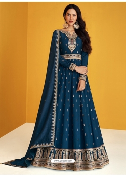 Teal Blue Readymade Designer Premium Silk Anarkali Suit