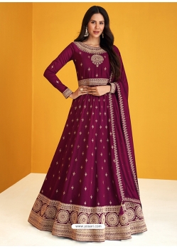 Deep Wine Readymade Designer Premium Silk Anarkali Suit