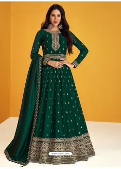 Dark Green Readymade Designer Premium Silk Anarkali Suit