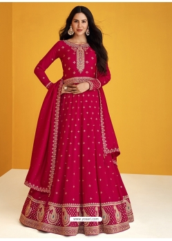 Rose Red Readymade Designer Premium Silk Anarkali Suit