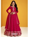 Rose Red Readymade Designer Premium Silk Anarkali Suit