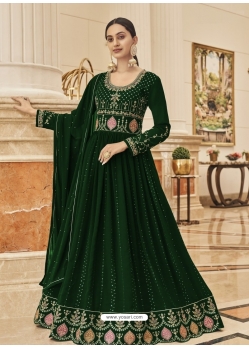 Dark Green Designer Heavy Faux Georgette Anarkali Suit