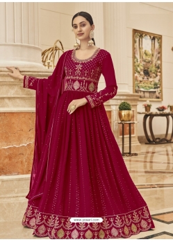 Rose Red Designer Heavy Faux Georgette Anarkali Suit