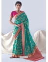 Turquoise Designer Silk Organza Wedding Wear Sari