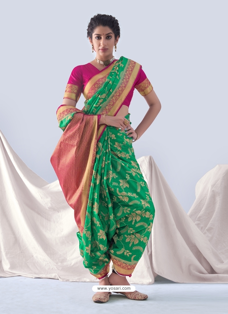 Jade Green Designer Silk Organza Wedding Wear Sari