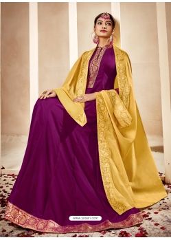 Medium Violet Readymade Designer Heavy Maslin Anarkali Suit