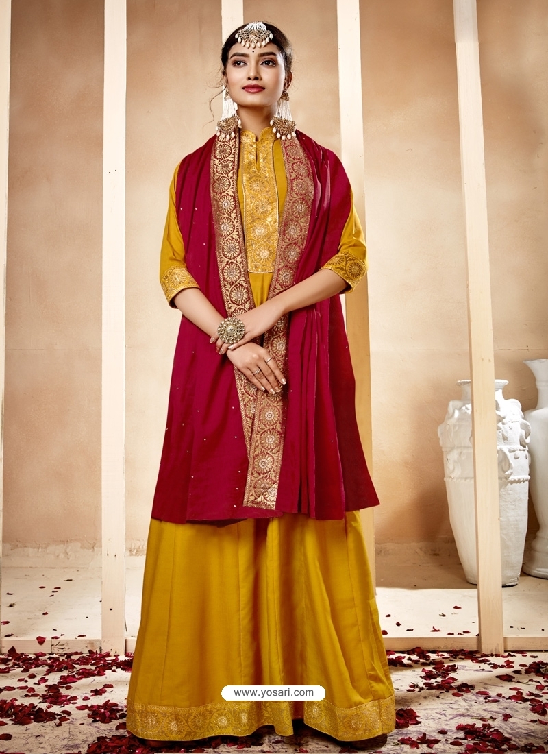 Yellow Readymade Designer Heavy Maslin Anarkali Suit
