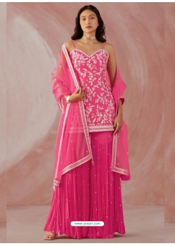 Hot Pink Scintillating Designer Heavy Faux Georgette Sharara Suit