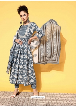 Grey Readymade Designer Party Wear Pure Cotton Palazzo Suit