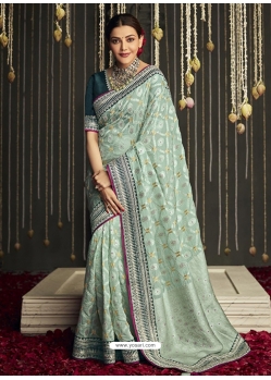 Grayish Green Designer Fancy Fabric Wedding Wear Sari