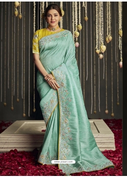Aqua Mint Designer Fancy Fabric Wedding Wear Sari
