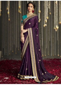 Purple Designer Fancy Fabric Wedding Wear Sari