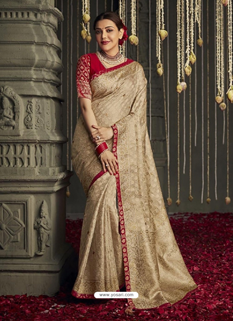 Gold Designer Fancy Fabric Wedding Wear Sari