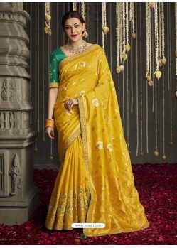 Yellow Designer Fancy Fabric Wedding Wear Sari