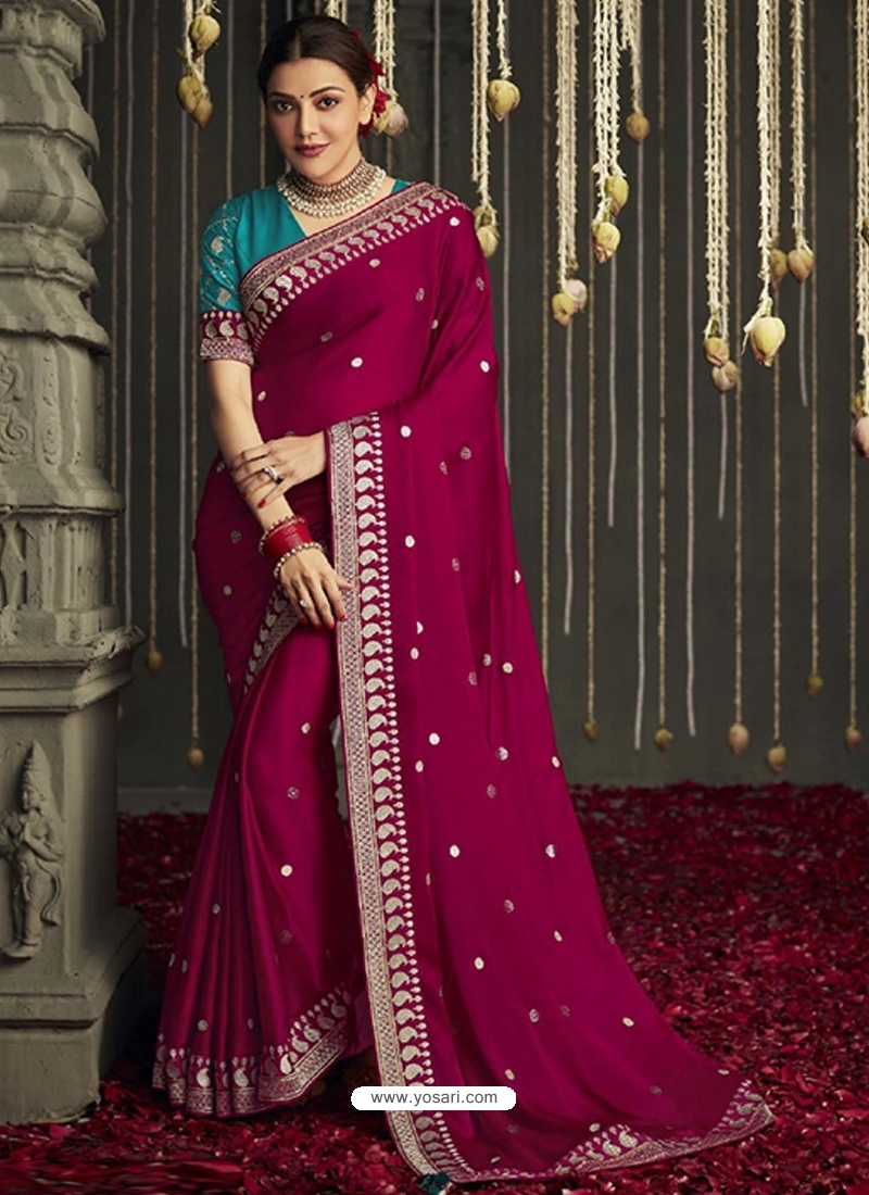 Rose Red Designer Fancy Fabric Wedding Wear Sari