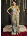 Silver Designer Fancy Fabric Wedding Wear Sari