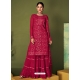Rose Red Readymade Designer Party Wear Real Georgette Palazzo Suit