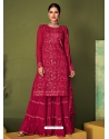 Rose Red Readymade Designer Party Wear Real Georgette Palazzo Suit