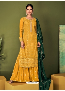 Yellow Readymade Designer Party Wear Real Georgette Palazzo Suit