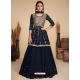 Navy Blue Readymade Designer Party Wear Faux Georgette Wedding Suit