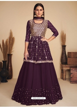 Purple Readymade Designer Party Wear Faux Georgette Wedding Suit